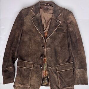 Vintage Meindl Genuine Suede Leather Bavarian Sports Coat with Plaid Lining